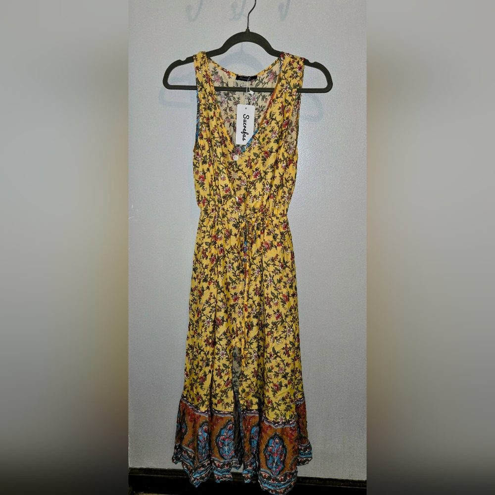 Stylish Yellow Floral Midi Dress